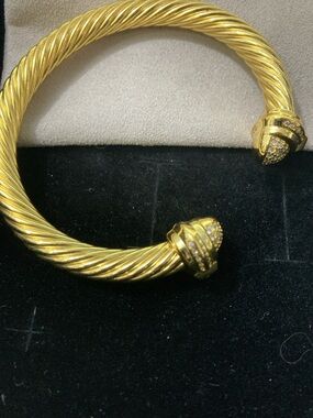 Gold-Tone Twisted Cable Cuff Bracelet with Pavé End Caps